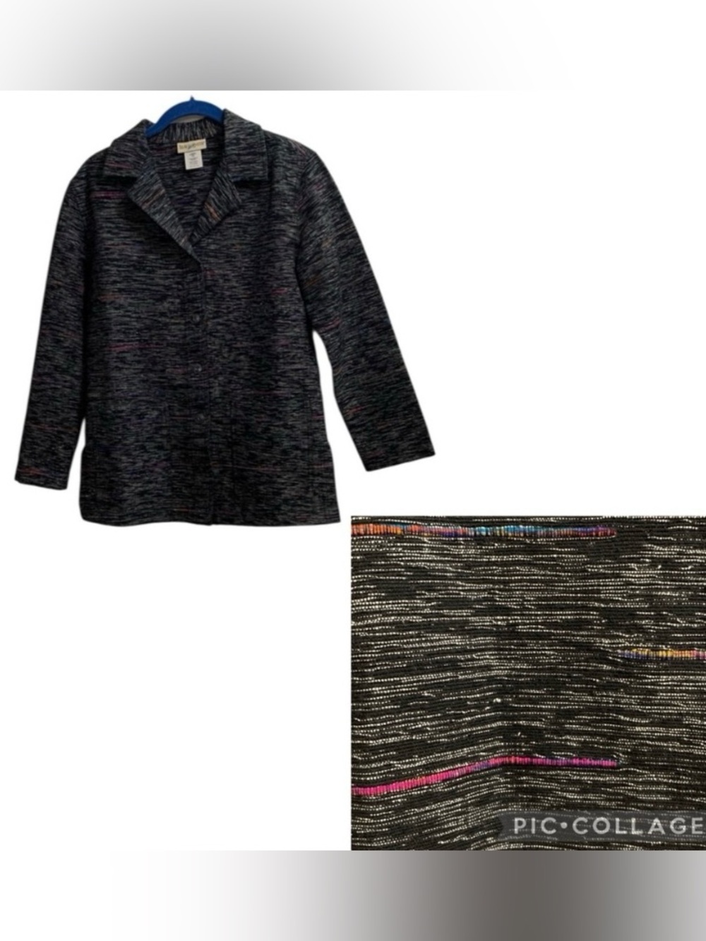 Vintage TravelSmith Silk Cotton Black Multicolored XS Boucle Jacket Pockets